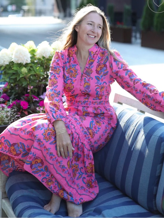 Printfresh Dresses & Skirts - Printfresh Pink Floral Maxi Dress with Folklore Motif